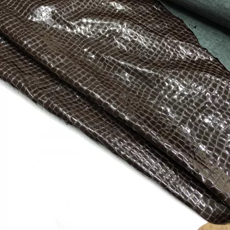 Кожа Крокодил лак, темно-коричневый